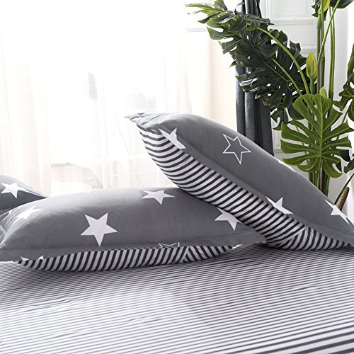 Juego de Ropa de Cama 4 Piezas Incluye 1 Funda Nórdica de Edredón + 1 Colcha de Cama o Sábana + 2 Fundas de Almohada,Estrellas Blancas Sobre fondo Gris Juego de Funda Nórdica (180x220cm)