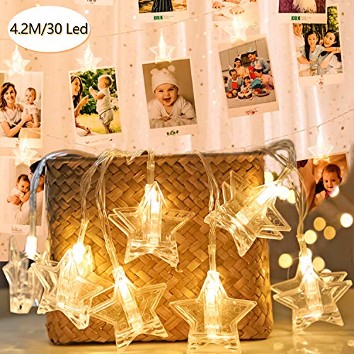 JuguHoovi Guirnalda de Luces Led para Fotos Clip Cadena de Luces LED 30 Fotoclips para Colgar Fotos Cadena Luces para Habitaciones,Bodas,Cumpleaños,Navidad Decoración