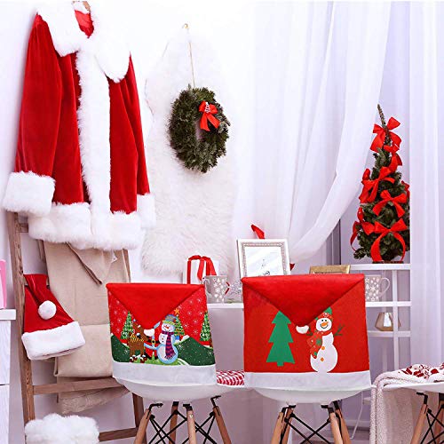 JUSTDOLIFE Cubierta de la Silla de Navidad, Rojo Fundas para sillas de Navidad Juego de 4 Gorro de Papá Noel Cubiertas de la Silla Cubre Respaldos Navideños para Decoración Fiesta o Cena de Navidad