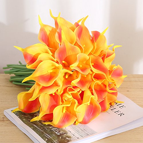 JUSTOYOU - Lirios de agua artificiales, 20 unidades, de látex, sensación real al tacto, para ramos de boda, hogar, hotel, jardín, decoración, tela, Naranja, 20PCS