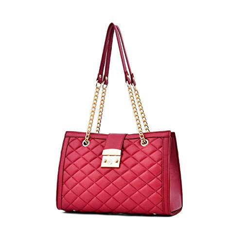 KaiKai Cadena Mujer Bolsos Bolsos de Tendencias for Las señoras Acolchado Oro Bolsas con Asas de Cadena Bolsos de Cuero de la PU (Color : Red)