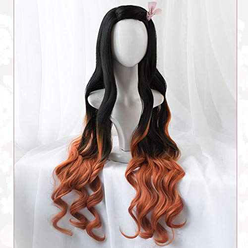 Kamado Nezuko Peluca Cosplay Wig para Mujer Chica Larga Rizada Ropa Accesorios Costume Carnaval Manga