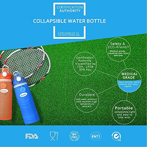 Kemier Botellas de Agua de Silicona Plegables–750ML,Calidad Médica Libre de BPA,Aprobado por FDA.Enrollarse,Botellas de Agua Plegables a Prueba de Fugas para el Aire Libre y Deportes(Naranja)