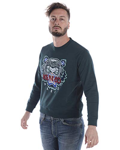 Kenzo - Sudadera Hombre 4XA5SW001 Sudadera Verde Tigre Sudadera CLÁSICA S