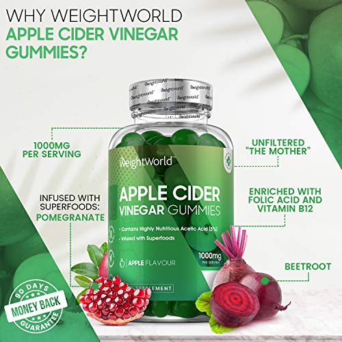 Keto Gominolas Vinagre De Manzana, 1000mg 60 Gominolas Vegana - Suplemento Detox Natural con Ácido Acético y Vitamina B, Para Perder Peso y Acelerador Metabolismo Natural, Sabor Manzana Natural