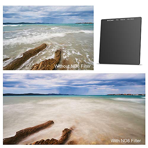 K&F Concept ND8 - Filtro Cuadrado ND Full ND8 100x100x2.0mm 3 Pasos con Funda de Cuero