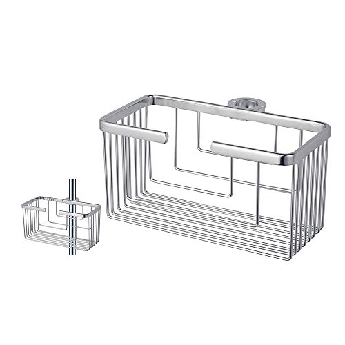 Kibath 131614 Portagel cesta de ducha y bañera ALVA sin taladros, sin adhesivos, fabricada en latón ligera con acabado en cromo brillo. Sujección frontal, 25cmx13cmx12cm