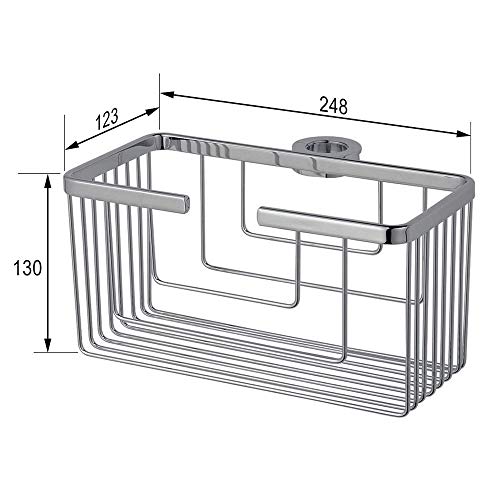 Kibath 131614 Portagel cesta de ducha y bañera ALVA sin taladros, sin adhesivos, fabricada en latón ligera con acabado en cromo brillo. Sujección frontal, 25cmx13cmx12cm