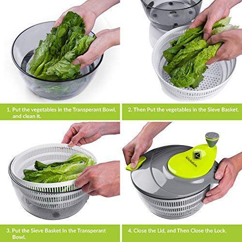 Kilokelvin El plastico Spinner de ensalada de cocina 4 Litros Secador rápido de verduras-Libre de BPA