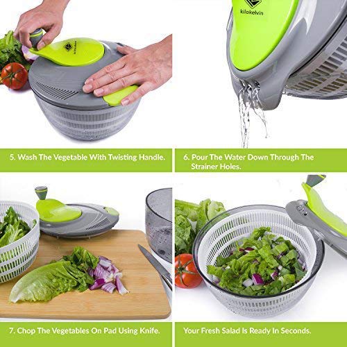 Kilokelvin El plastico Spinner de ensalada de cocina 4 Litros Secador rápido de verduras-Libre de BPA