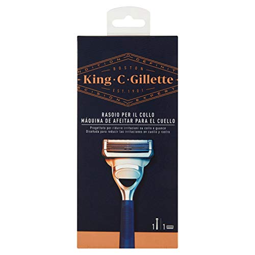 King C Gillette - Máquina para Afeitar El Cuello Para Hombre Mango De Máquina + 1 Recambio, Con Las Mejores Hojas De Acero Inoxidable Con Revestimiento De Platino De Gillette