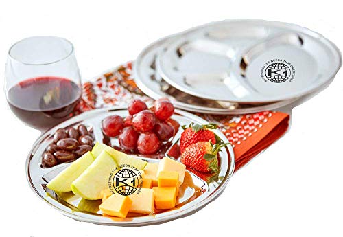 King internacional 100% cuatro en uno de acero inoxidable Cena Plato Placa de cuatro secciones divididas cuatro sección plato – Set de 4 mess bandejas ideal para camping, – 30 cm