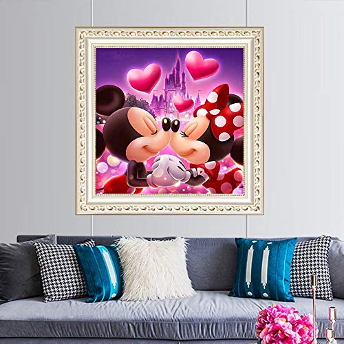 Kingspa 11.8''x11.8 '' Dibujos animados Mickey Minnie Mouse Pintura de diamante Cuadrado completo Bordado de imitación Artesanía Adultos Niños Kits por números Punto de cruz para decoración