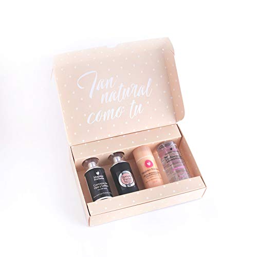 Kit de Cosmética Natural Piel Sensible | Caja Cosmética con 4 cremas: Serum Facial Reafirmante | Regeneradora Rosa Mosqueta | Contorno Ojos y Labios HP Seda y de REGALO Agua Micelar Desmaquillante