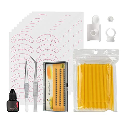 Kit de Pestañas Extensiones Hisopos de Algodón Pinzas Aplicador Pegamento Pestaña Postiza - Amarillo