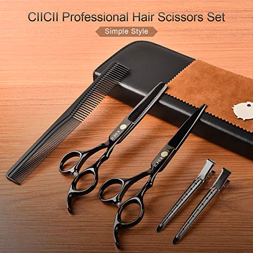 Kit Tijeras Peluqueria Profesional, CIICII 8Pcs Tijeras para el Cabello/Tijeras Entresacar Peluqueria & Tijeras Cortar Pelo & Peines de Peluqueria (6.7 Pulgadas/Negro) para Corte de Pelo Bricolaje