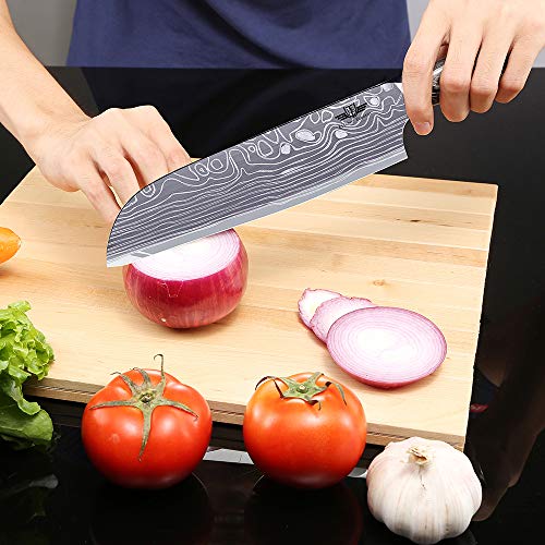 Kitchen Emperor Cuchillo de Cocina, Cuchillo Santoku, Cuchillos Cocinero, Acero al Carbono Inoxidable, 17.8 cm para Cocina