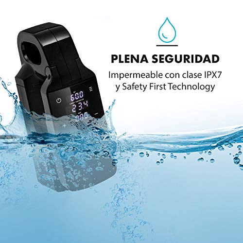 Klarstein Quickstick Free Sous Vide Stick Black Edition - Cocina al vacío, Bomba de cocción, Temperatura 0-95 °C, 800 W de potencia, Display LCD táctil, Safety First Technology, Seguridad IPX7, Negro