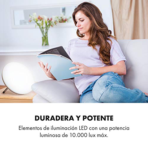 KLARSTEIN Wintersun lámpara de luz Solar - Simulación de luz Solar, Luz Natural, 10.000 Lux, 6.500 K, Duración de la lámpara de 8000 h, Sin UV, Compensa la Falta de luz, Blanco