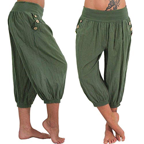 Kneris Mujer 3/4 Capri Pantalones Harén Pantalones Cortos de Verano de Yoga Aladin Pantalón de Fitness