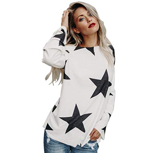 Kneris Mujer Jersey Suelto Camisetas Impresión de la Estrella Otoño Pull-Over Jumper