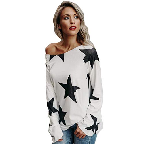 Kneris Mujer Jersey Suelto Camisetas Impresión de la Estrella Otoño Pull-Over Jumper