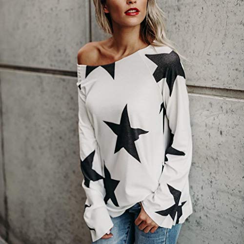 Kneris Mujer Jersey Suelto Camisetas Impresión de la Estrella Otoño Pull-Over Jumper