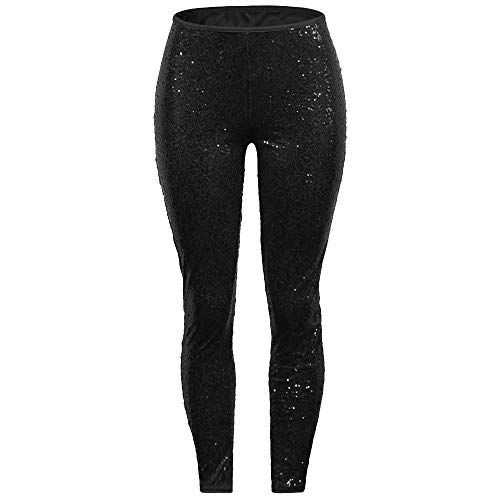 Kneris Mujeres de Cintura Alta Casual Trabajo Paillettes Lentejuelas Delgado Leggins Pantalones