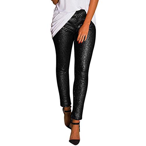 Kneris Mujeres de Cintura Alta Casual Trabajo Paillettes Lentejuelas Delgado Leggins Pantalones