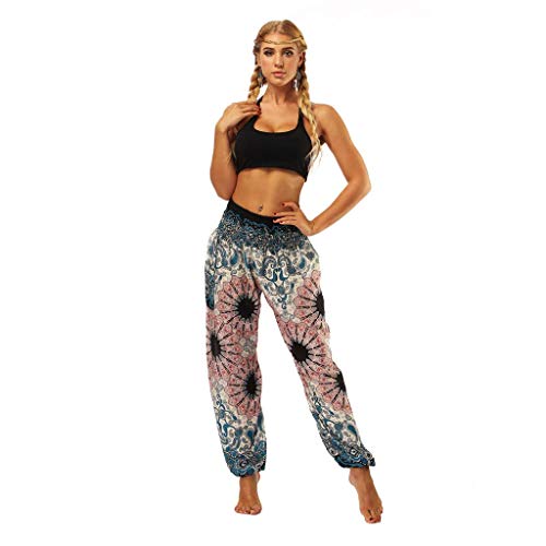 Kneris Mujeres Harén Pantalones Boho Yoga Cintura Elástica Deportivas Fitness Gym Pantalón Largo