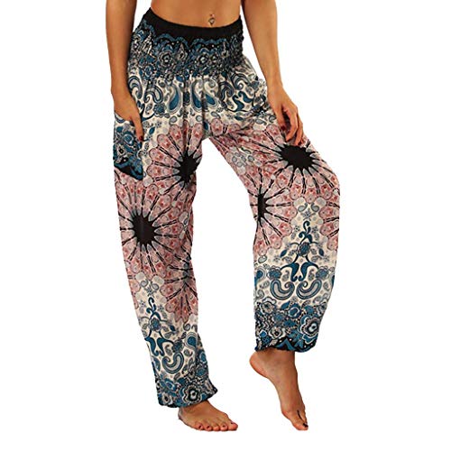 Kneris Mujeres Harén Pantalones Boho Yoga Cintura Elástica Deportivas Fitness Gym Pantalón Largo