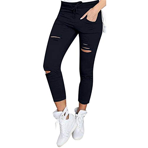 Kneris Pantalones Mujer Rasgados Flacos Leggings Cintura Alta Pantalones Largos hasta Los Tobillos