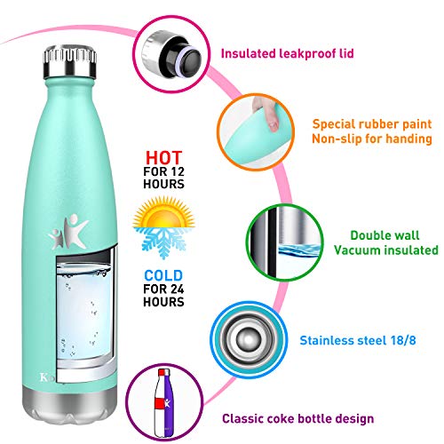 KollyKolla Botella de Agua Acero Inoxidable, Termo Sin BPA Ecológica, Botellas Termica Reutilizable Frascos Térmicos para Niños & Adultos, Deporte, Oficina, Yoga, Ciclismo, (750ml Macaron Verde)