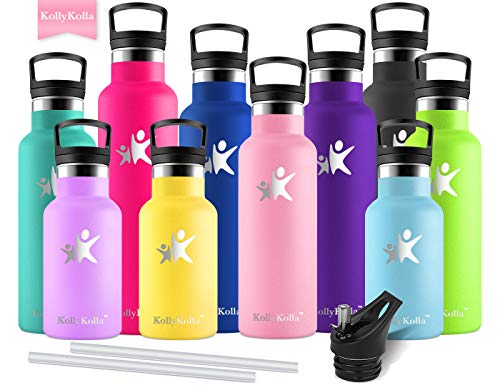 KollyKolla Botella de Agua Acero Inoxidable, Termo Sin BPA Ecológica Reutilizable, Botella Termica con Pajita y Filtro, Water Bottle para Niños & Adultos, Deporte, Oficina, Yoga, (750ml Rosado)