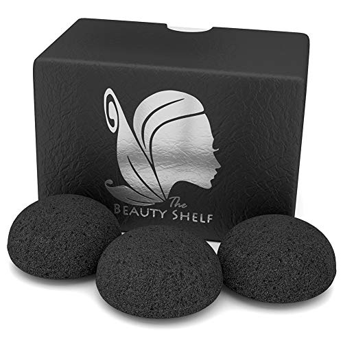 Konjac Esponja activada de bambú carbón Hemisférico Forma Esponja Facial Limpieza Exfoliante Esponjas de Belleza para Mujer Hombre 3pcs