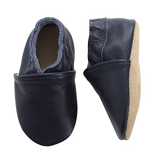 koshine - Zapatos de piel suave para bebé, para aprender a andar, 0-24 meses, color Azul, talla 22/23 EU