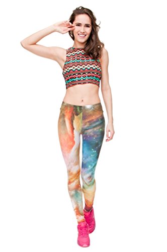 Kukubird - Mallas elásticas para mujer, varios estampados, para gimnasio, fitness, yoga, pilates, corte ceñido, tallas 36 a 40 Galaxy Rainbow Talla única