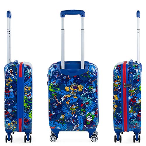 KUKUXUMUSU - Maleta Cabina de Viaje Infantil Juvenil Rígida 4 Ruedas Trolley 55 cm Policarbonato Estampado. Equipaje de Mano. Resistente y Ligera. Mango y Asa. Ryanair 131250, Color Azul