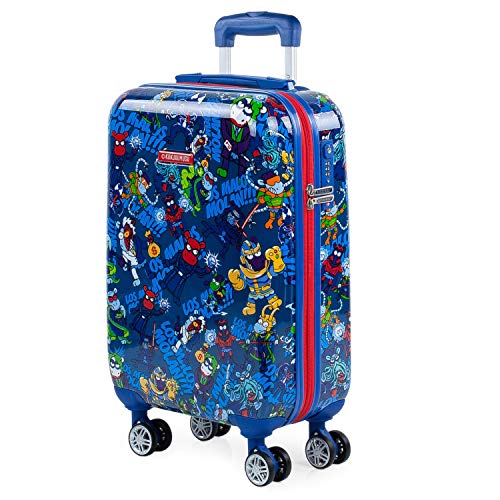 KUKUXUMUSU - Maleta Cabina de Viaje Infantil Juvenil Rígida 4 Ruedas Trolley 55 cm Policarbonato Estampado. Equipaje de Mano. Resistente y Ligera. Mango y Asa. Ryanair 131250, Color Azul