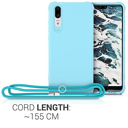 kwmobile Funda con Cuerda Compatible con Huawei P20 - Carcasa de TPU Mate con Colgante en Azul Claro