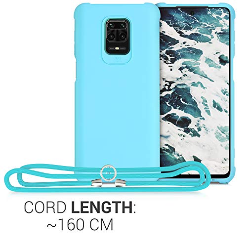 kwmobile Funda con Cuerda Compatible con Xiaomi Redmi Note 9S / 9 Pro / 9 Pro MAX - Carcasa de TPU Mate con Colgante en Azul Claro