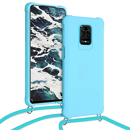 kwmobile Funda con Cuerda Compatible con Xiaomi Redmi Note 9S / 9 Pro / 9 Pro MAX - Carcasa de TPU Mate con Colgante en Azul Claro