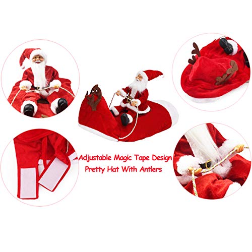 Kyerivs Christmas Pet Costume Running Santa Riding on Dog Pet Cat Outfits Disfraces de Navidad Perro Santa Disfraz para Perros de tamaño Mediano a Grande (L)