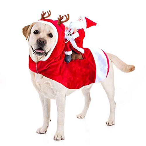 Kyerivs Christmas Pet Costume Running Santa Riding on Dog Pet Cat Outfits Disfraces de Navidad Perro Santa Disfraz para Perros de tamaño Mediano a Grande (L)