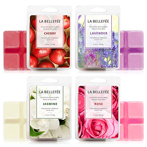 LA BELLEFÉE 4 Paquetes Cera se derrite Velas Home Inspiration de Aromas, Rosa, jazmín, Cereza, Lavanda, 24 Cubos en Total (283.6 g)