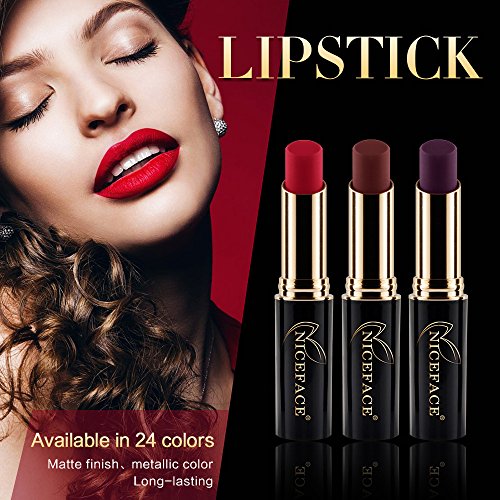 Labiales Mate Larga Duracion Pintalabios Permanente de Maquillaje Profesional 24 Colores para Niñas y Mujer por ESAILQ