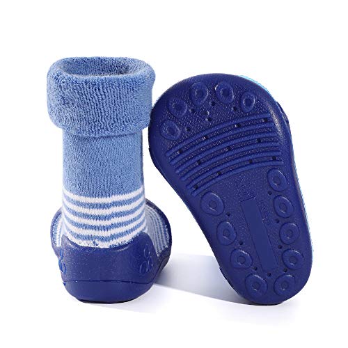 LACOFIA Zapatos de Calcetines Antideslizante de bebé niñas niños Botas de calcetín con Suela de Goma para bebé Unisex Azul 19/19.5