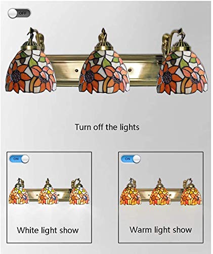 Lámpara De Pared con Forma De Flor De Sol, Estilo Tiffany Pantalla De Cristal De Colores Espejo De Baño Faro De Cabecera Luz De Noche Escaleras Luz De Noche, Boca De Tornillo E27, 110-240 V, A