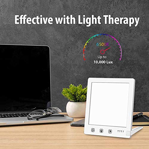 Lámpara de terapia de luz, Aulola® portátil de 10.000 Lux SAD luz solar natural lámpara con 4 ajustes de temporizador, control táctil para SAD/depresión, trastorno del sueño, jet lag (blanco)