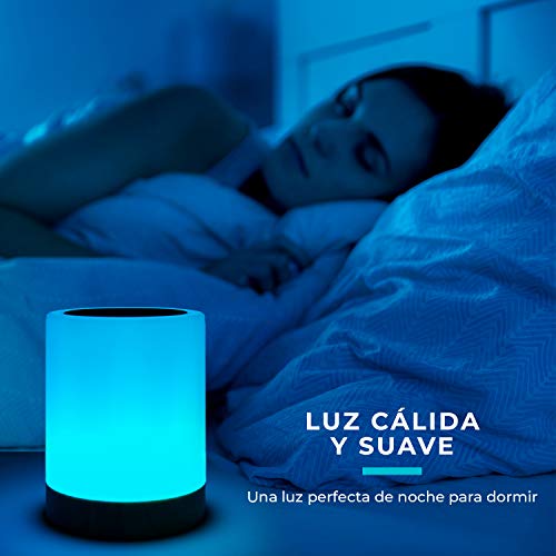 Lampara decorativa tactil con luz LED de colores para mesa, sobremesa o mesilla de noche | Lamparita RGB pequeña y recargable, de diseño moderno para decoracion de jardin, terraza, salon o habitacion